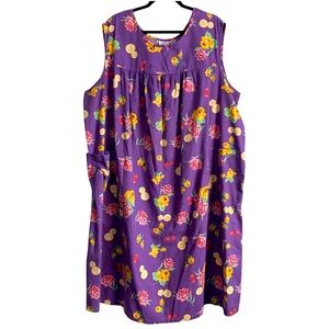 Only Necessities Vintage Floral & Fruit Print Sleeveless Midi Lounge Dress